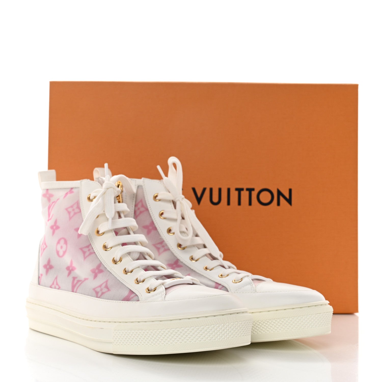 Louis Vuitton Technical Fabric Calfskin Monogram Printed Stellar Sneaker Boots 40 Pink 9 of 9