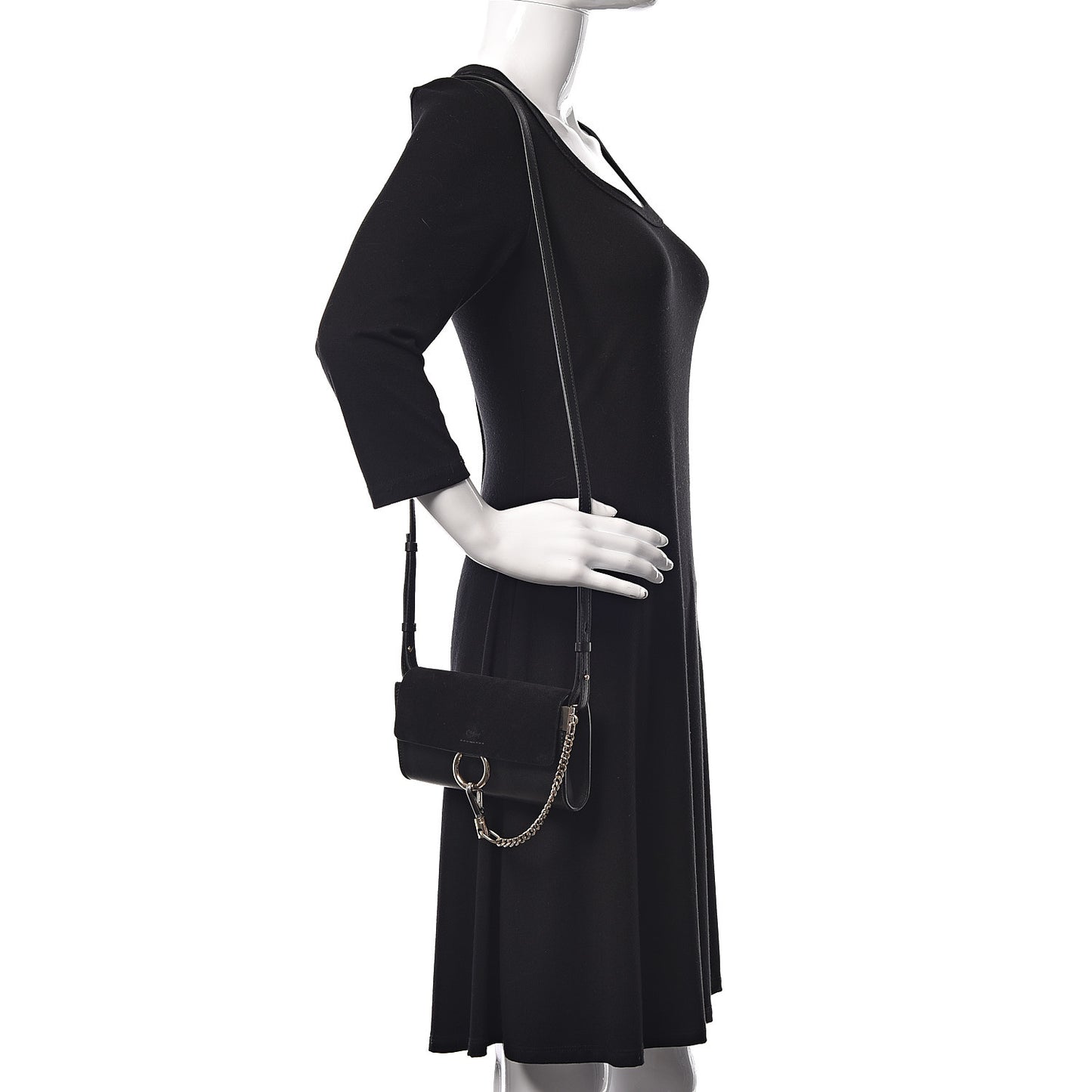 Suede Calfskin Mini Faye Shoulder Bag Black