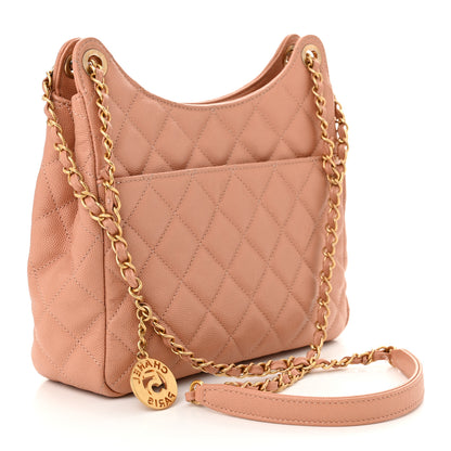 Chanel Caviar Quilted Wavy CC Hobo Beige 3 of 10