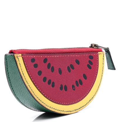 Hermes Chevre Mysore Courchevel Watermelon Coin Purse Rouge Garance Vert Clair 2 of 6