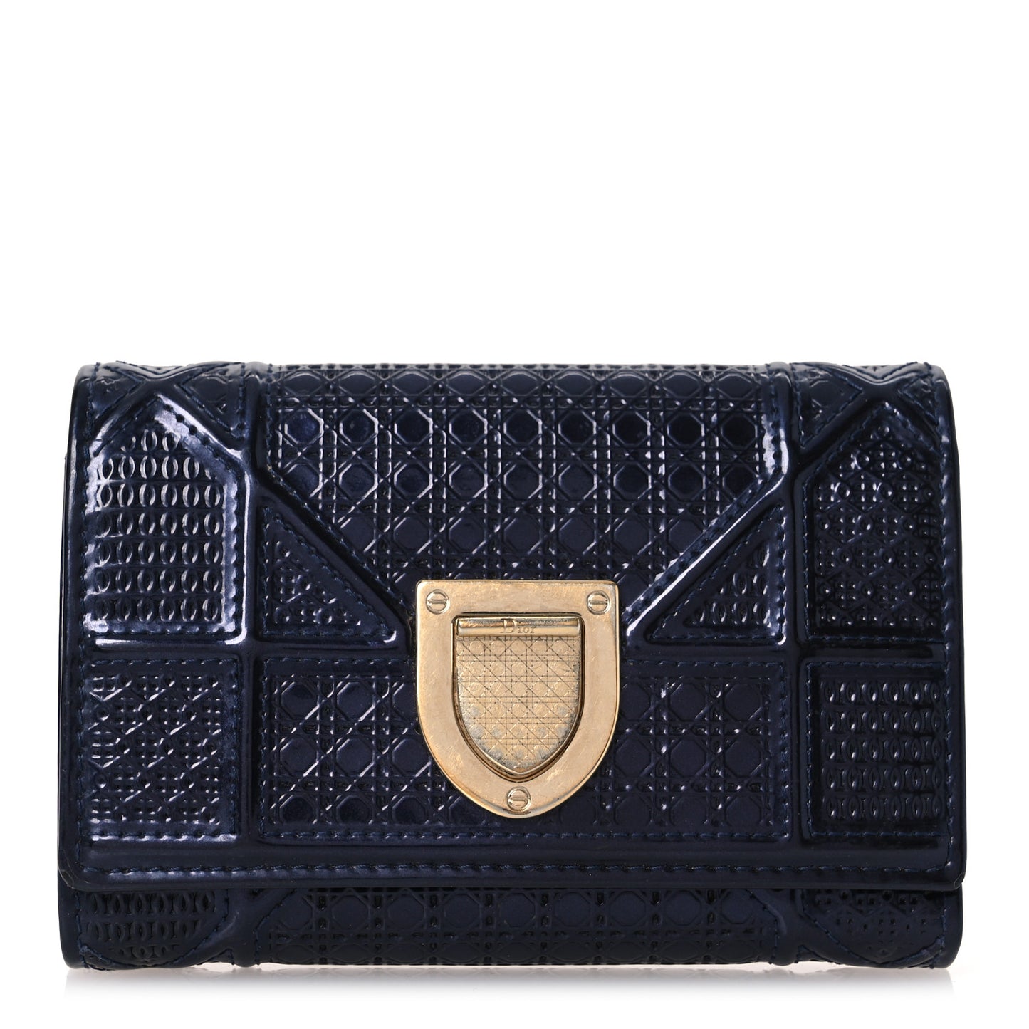 Metallic Patent Micro-Cannage Diorama Elancee Wallet Dark Blue
