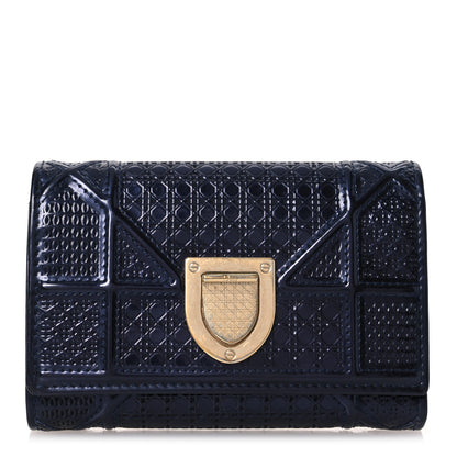 Christian Dior Metallic Patent Micro-Cannage Diorama Elancee Wallet Dark Blue 1 of 16