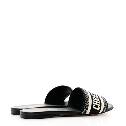 Christian Dior Canvas Embroidered Dway Mules Slide Sandals 36.5 Black 4 of 9