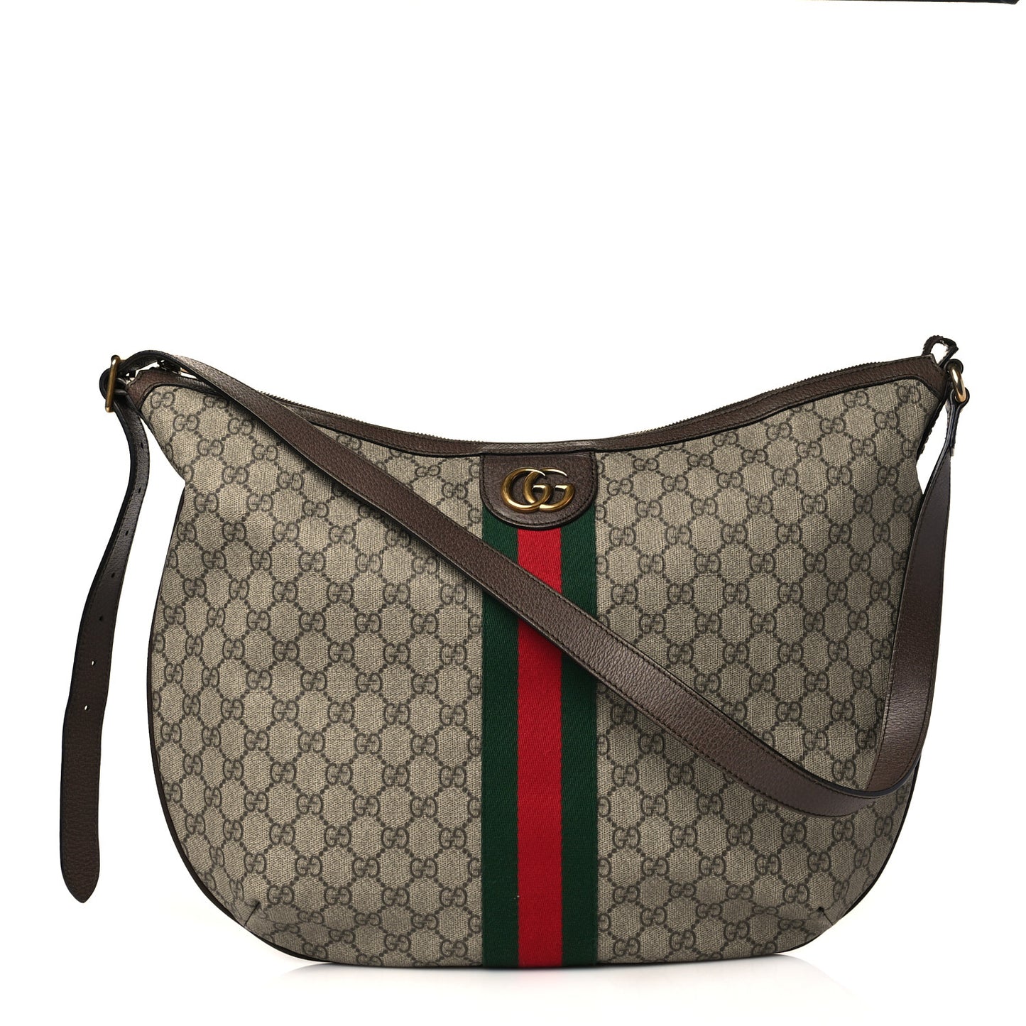 GG Supreme Monogram Web Ophidia Half Moon Hobo Brown