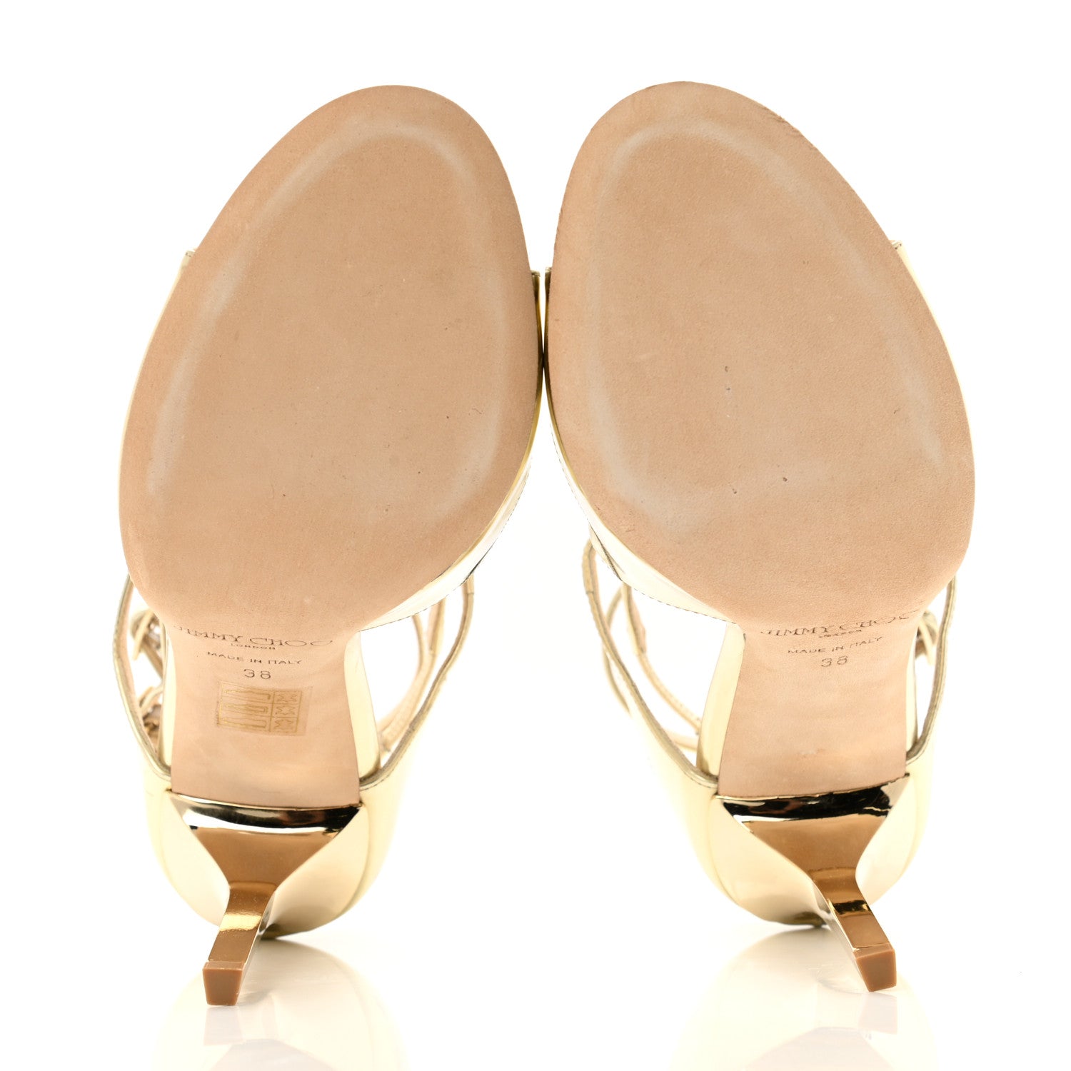 Jimmy Choo Mirror Calfskin Lang Sandals 38 Gold 5 of 7