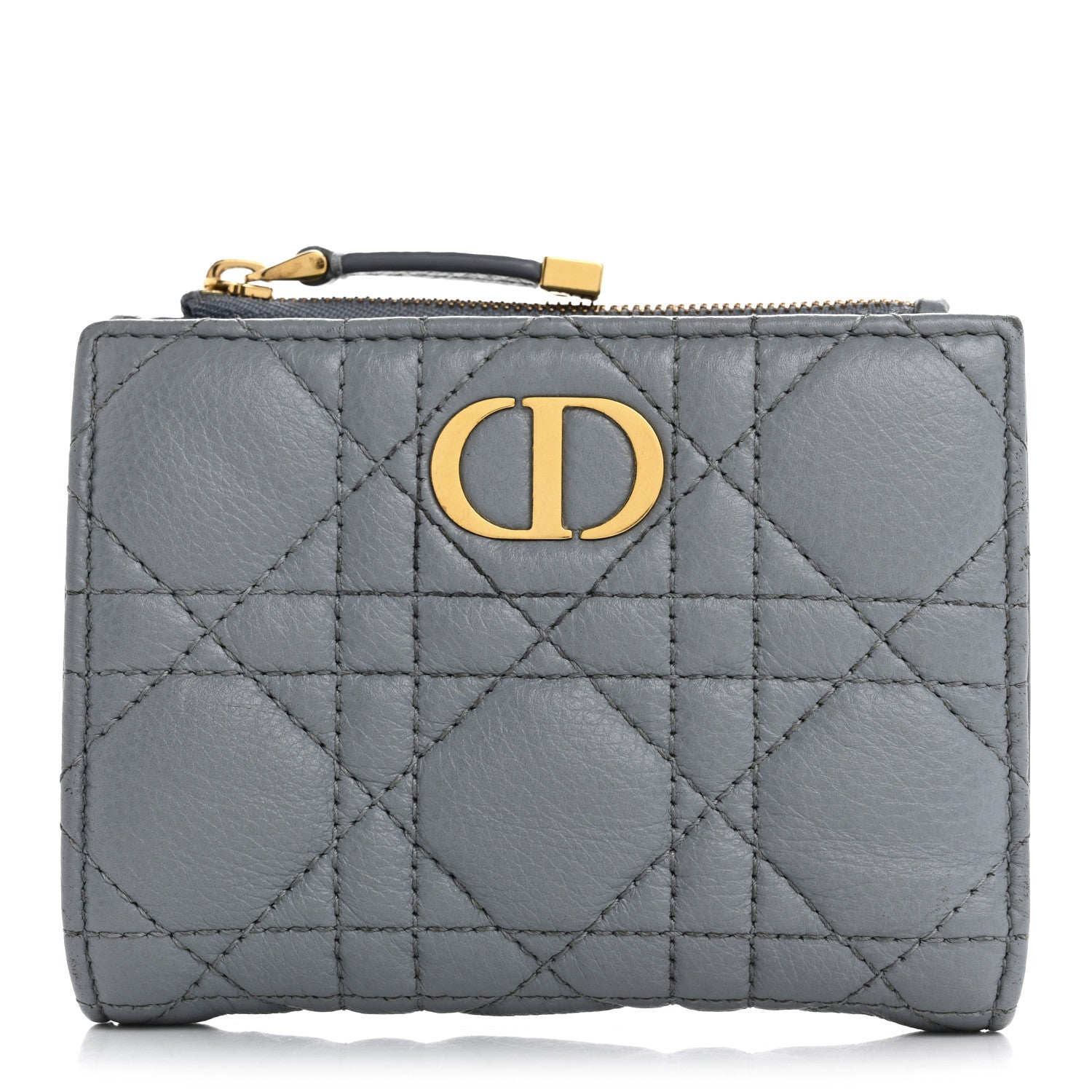 Christian Dior Grained Calfskin Supple Cannage Caro Dahlia Wallet Cloud Blue 1 of 13