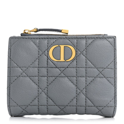 Christian Dior Grained Calfskin Supple Cannage Caro Dahlia Wallet Cloud Blue 1 of 13