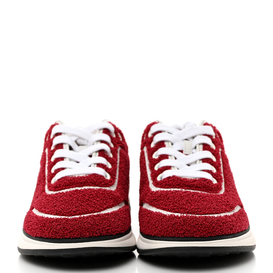 Terry Cloth Calfskin Womens Logo Sneakers 36 Red White