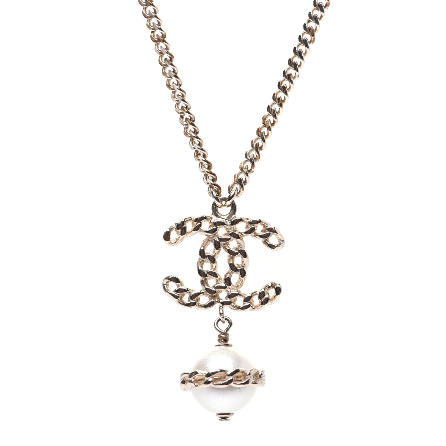Chanel Chain CC Pearl Drop Necklace Gold 4 of 5