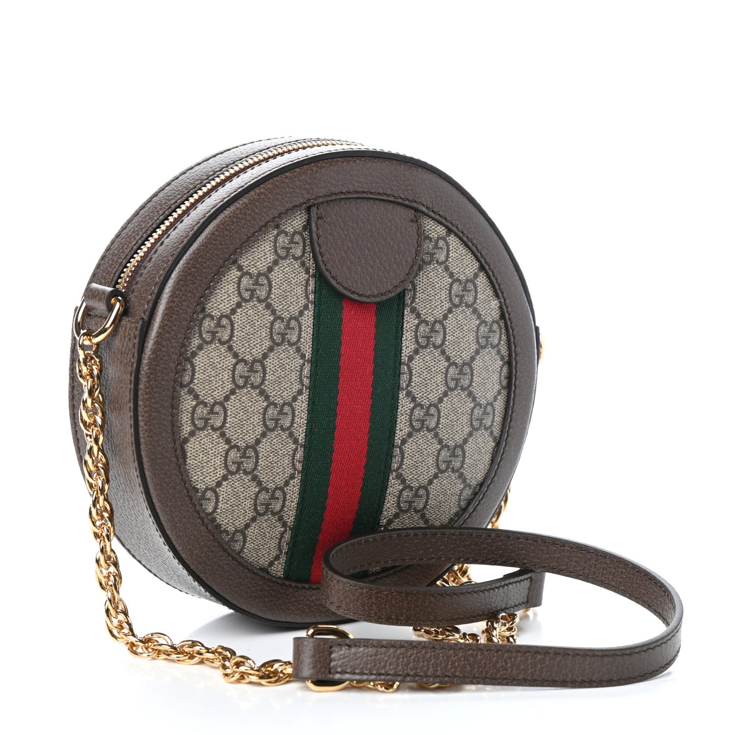 GG Supreme Monogram Web Mini Ophidia Round Shoulder Bag Brown