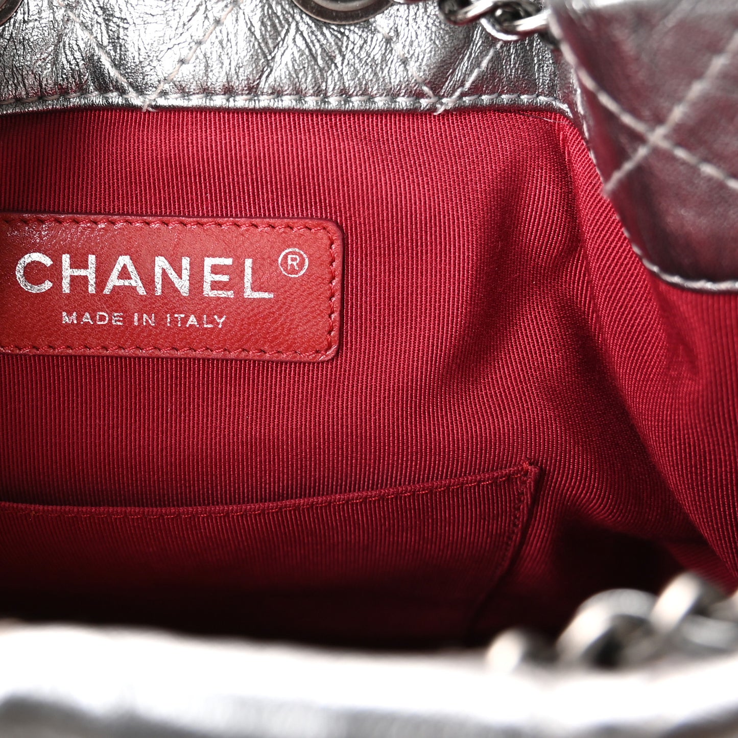 Metallic Crumpled Calfskin Quilted Small Gabrielle Backpack Silver