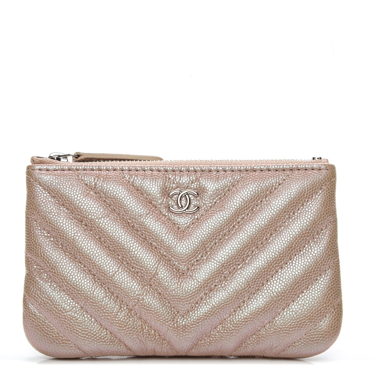 Chanel Metallic Caviar Chevron Quilted Small Cosmetic Case Light Gold 1 of 7