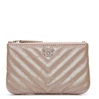 Chanel Metallic Caviar Chevron Quilted Small Cosmetic Case Light Gold 1 of 7
