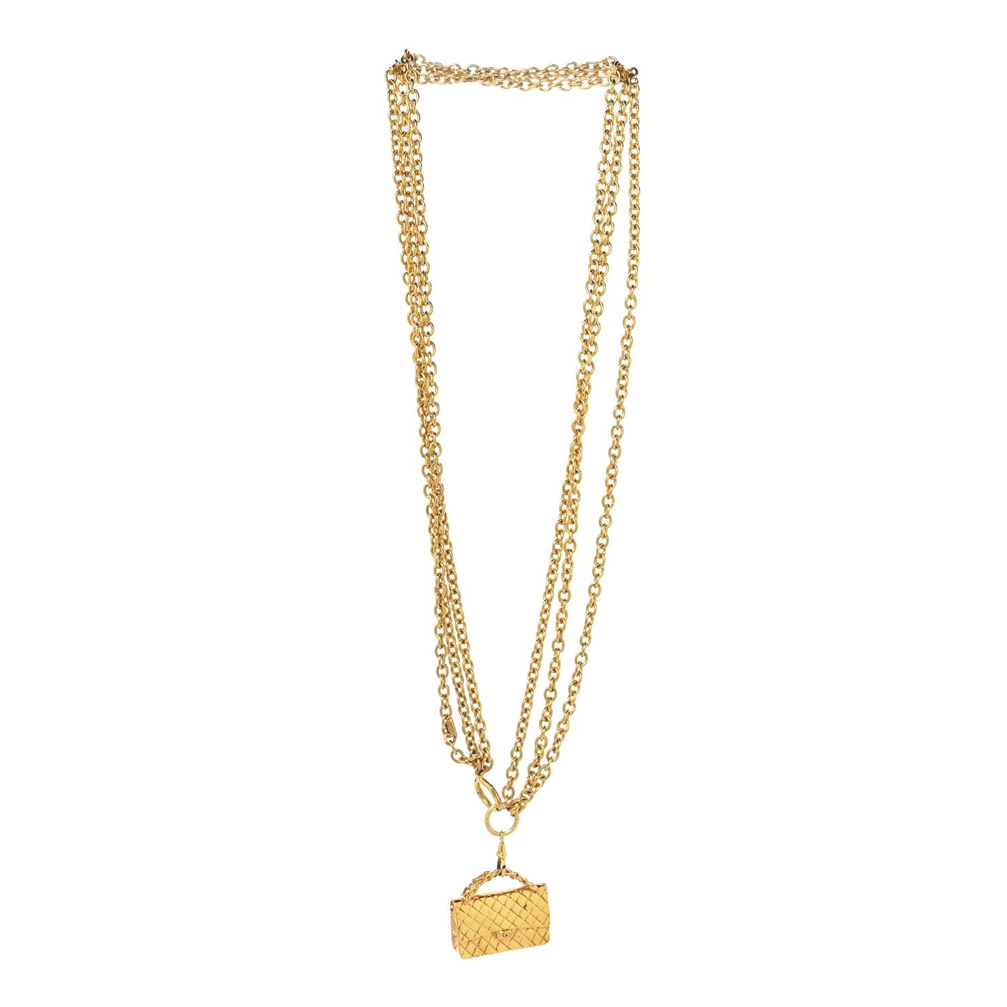 Metal Multi Chain Flap Bag Pendant Necklace Gold