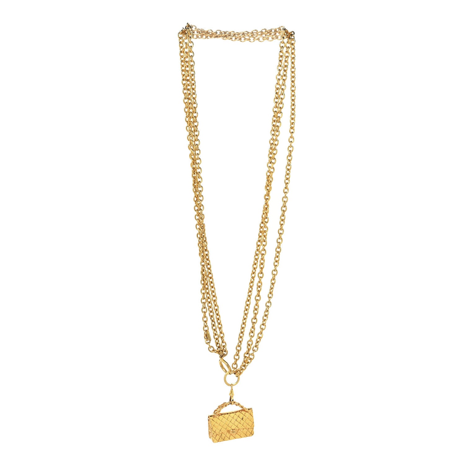 Chanel Metal Multi Chain Flap Bag Pendant Necklace Gold 3 of 7