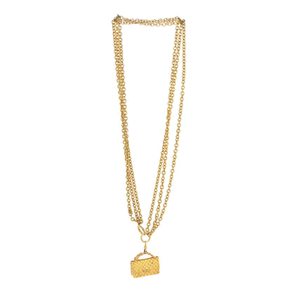 Chanel Metal Multi Chain Flap Bag Pendant Necklace Gold 3 of 7