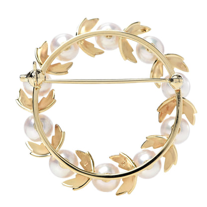 Mikimoto 18K Yellow Gold Akoya Pearl 5.5-6mm Wreath Pin Brooch 3 of 4