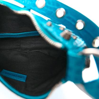 Balenciaga Extra Supple Calfskin Crocodile Embossed Le Cagole Shoulder Bag XS Cyan 5 of 10