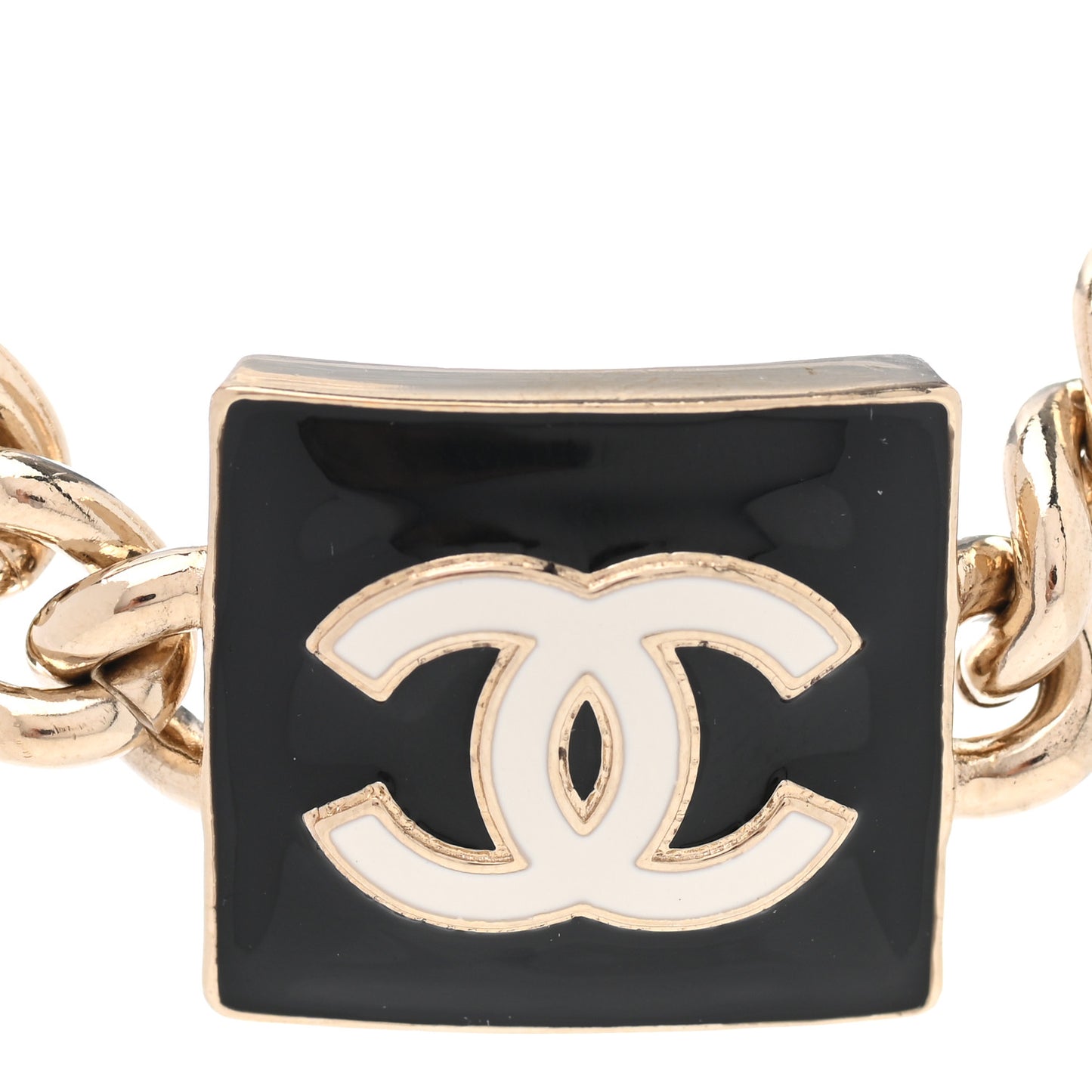 Metal Enamel CC Square Choker Gold Black White
