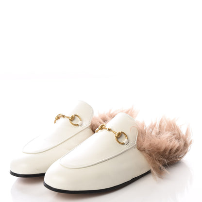 Gucci Malaga Kid Fur Womens Princetown Slippers 37.5 Dusty White Naturale 2 of 8