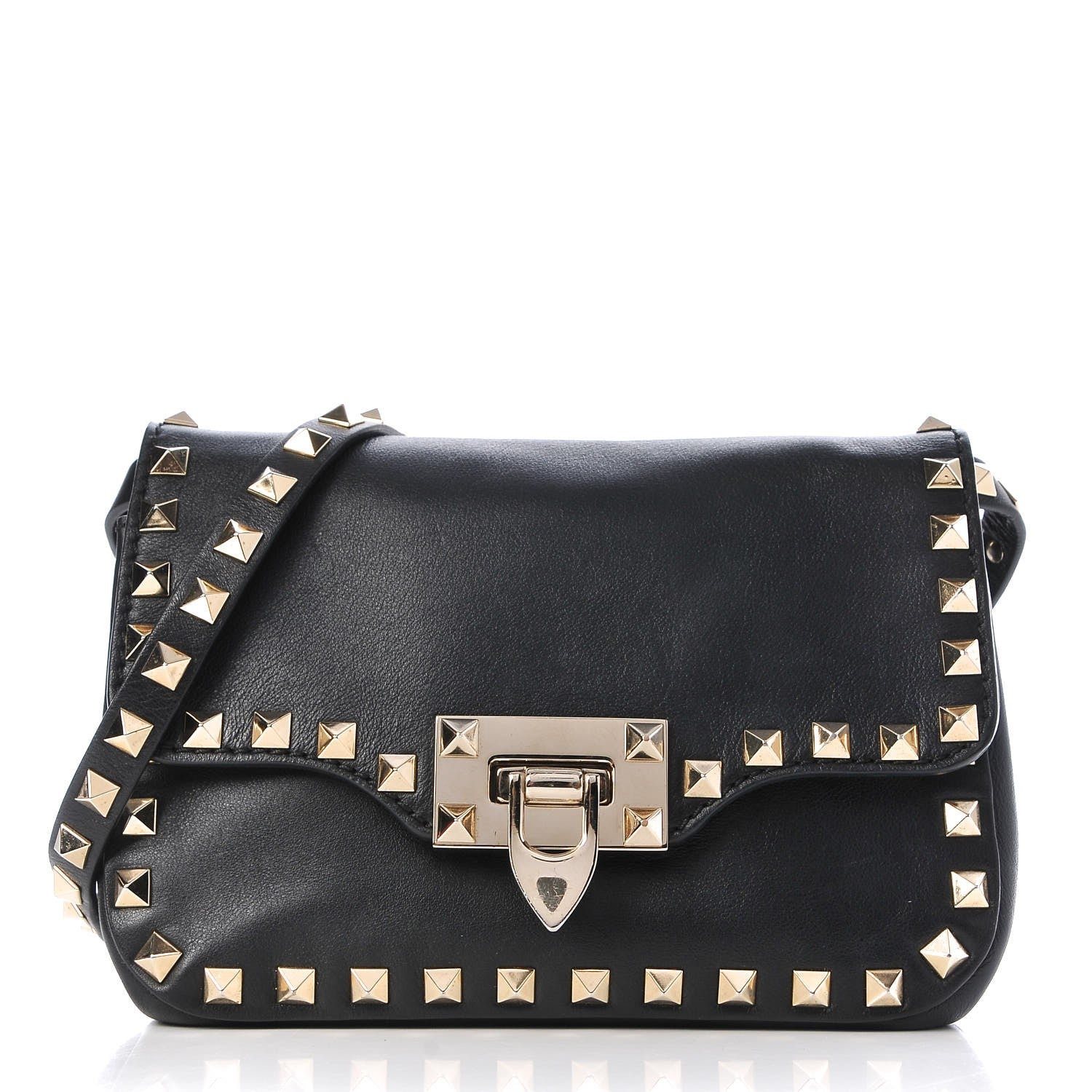 Valentino Garavani Vitello Mini Rockstud Flap Saddle Crossbody Bag Black 1 of 7