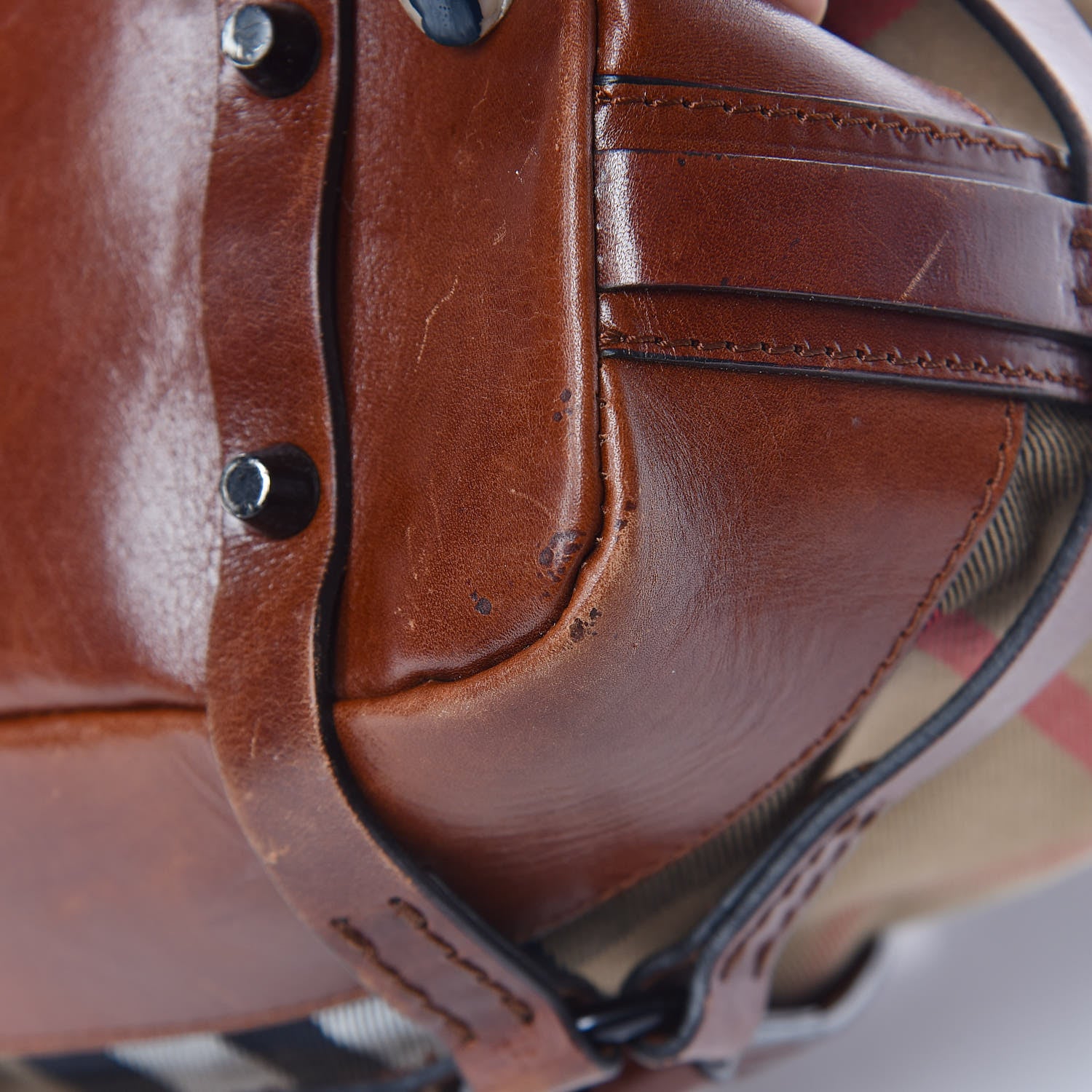 Burberry Bridle Calfskin House Check Kenton Hobo Brown 26 of 27