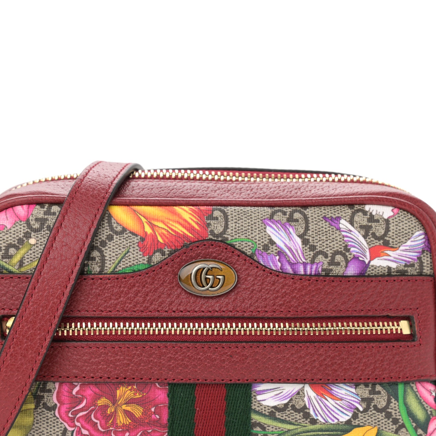 GG Supreme Monogram Flora Web Mini Ophidia Shoulder Bag Red