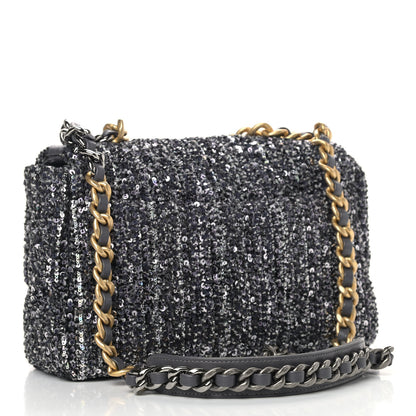 Chanel Sequin Quilted Medium Chanel 19 Flap Black Silver 3 of 9