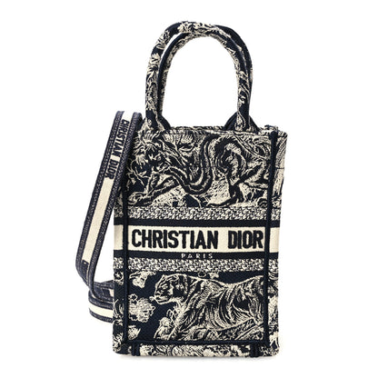Christian Dior Canvas Toile de Jouy Reverse Embroidered Mini Book Tote Phone Bag Blue 1 of 10