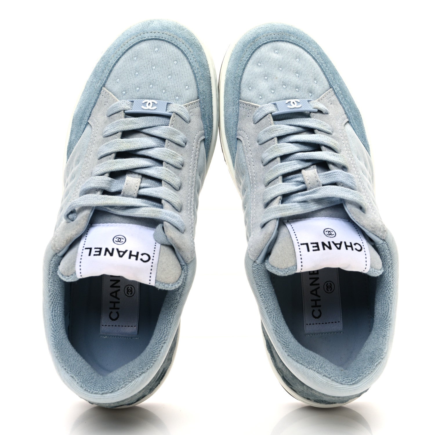 Chanel Fabric Suede Calfskin Logo Sneakers 36 Light Blue Turquoise 2 of 10
