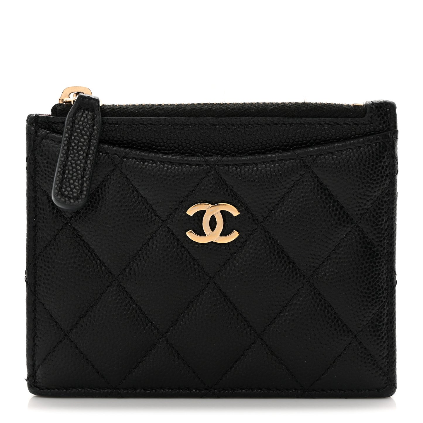 Caviar Quilted CC Zip Card Holder Black