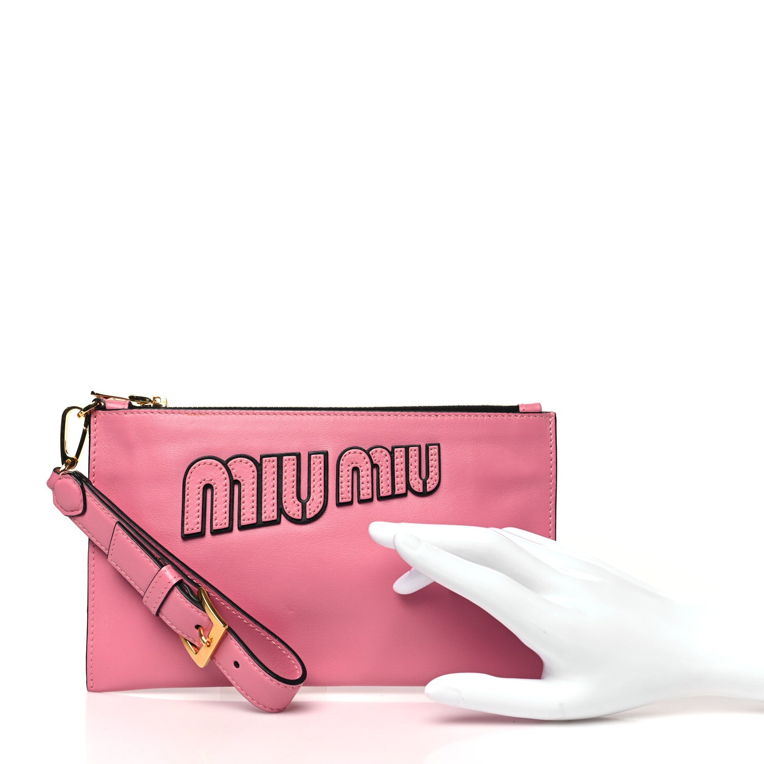 Miu Miu Lambskin Logo Wristlet Pouch Pink 2 of 8