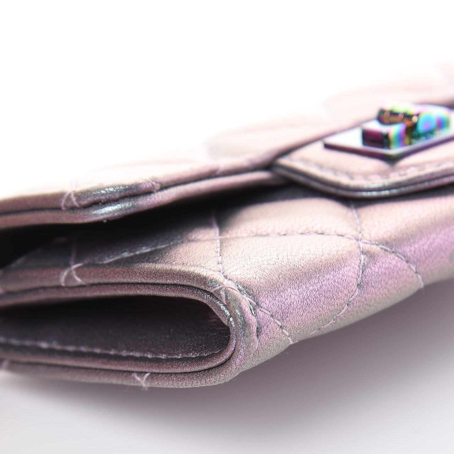 Iridescent Lambskin Quilted Reissue Flap Card Holder Light Purple