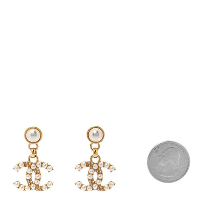 Chanel Pearl Crystal CC Drop Earrings Gold 2 of 5