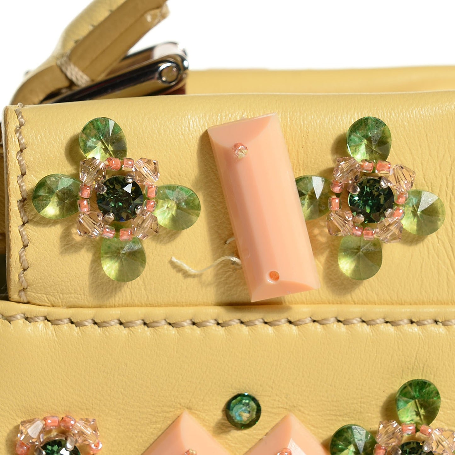 Nappa Crystal Beaded Mini Peekaboo Iconic Satchel Yellow