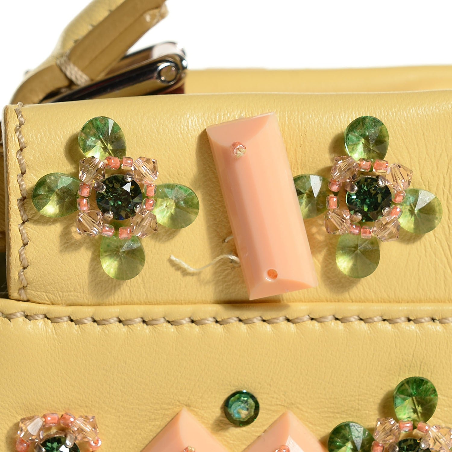 Fendi Nappa Crystal Beaded Mini Peekaboo Iconic Satchel Yellow 11 of 12