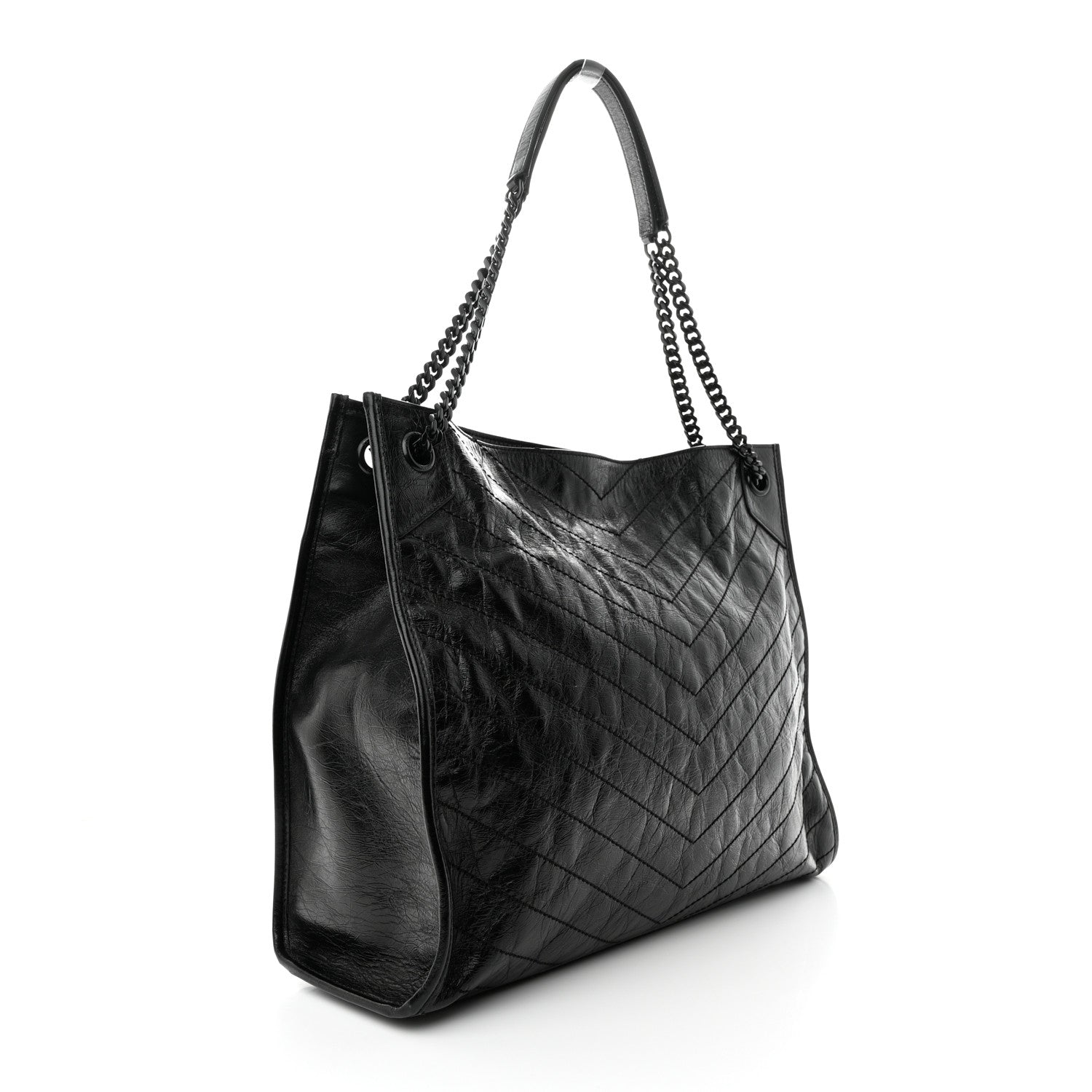 Saint Laurent Crinkled Calfskin Matelasse Monogram Large Niki Shopper Tote Black 3 of 12