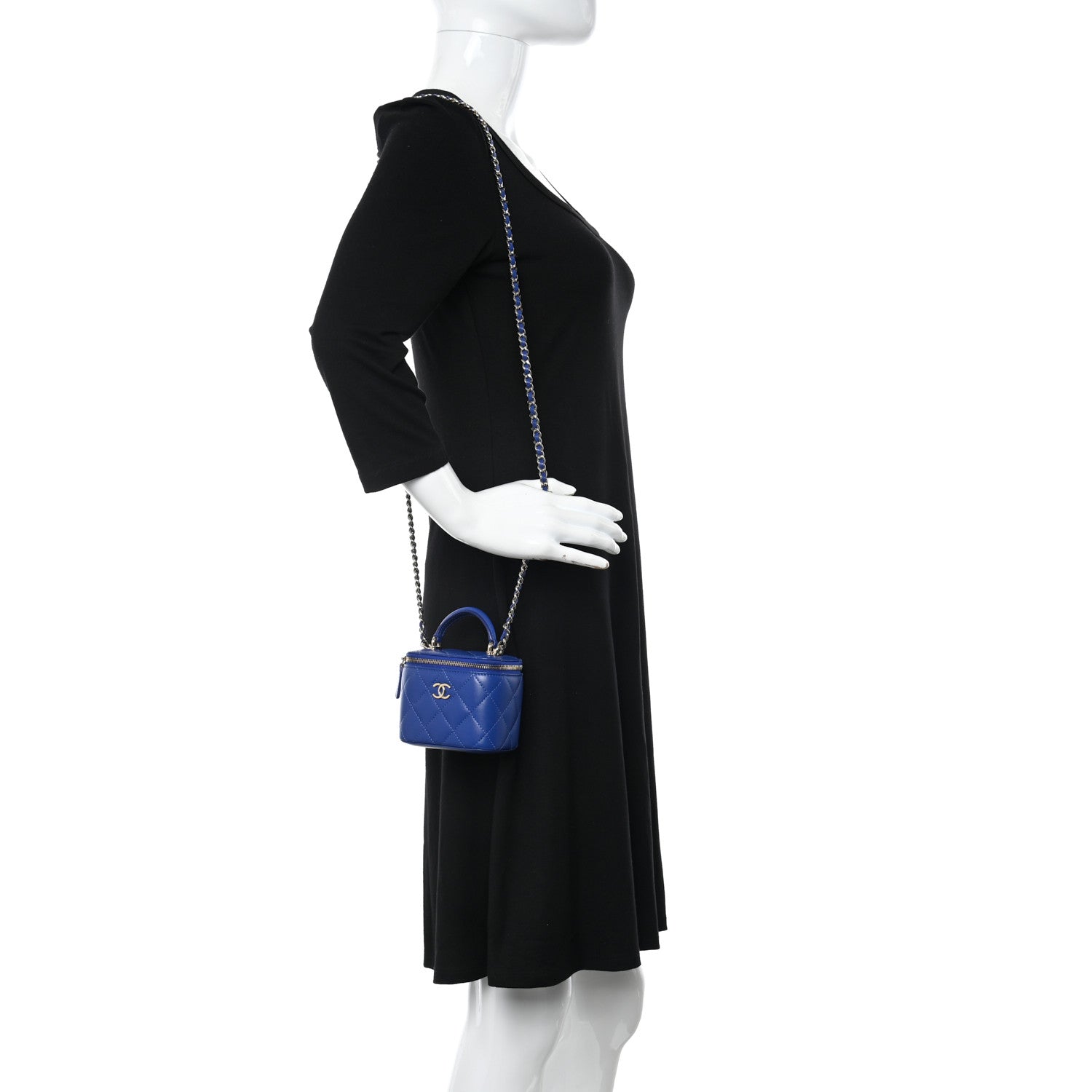 Chanel Lambskin Quilted Top Handle Mini Vanity Case With Chain Blue 2 of 11