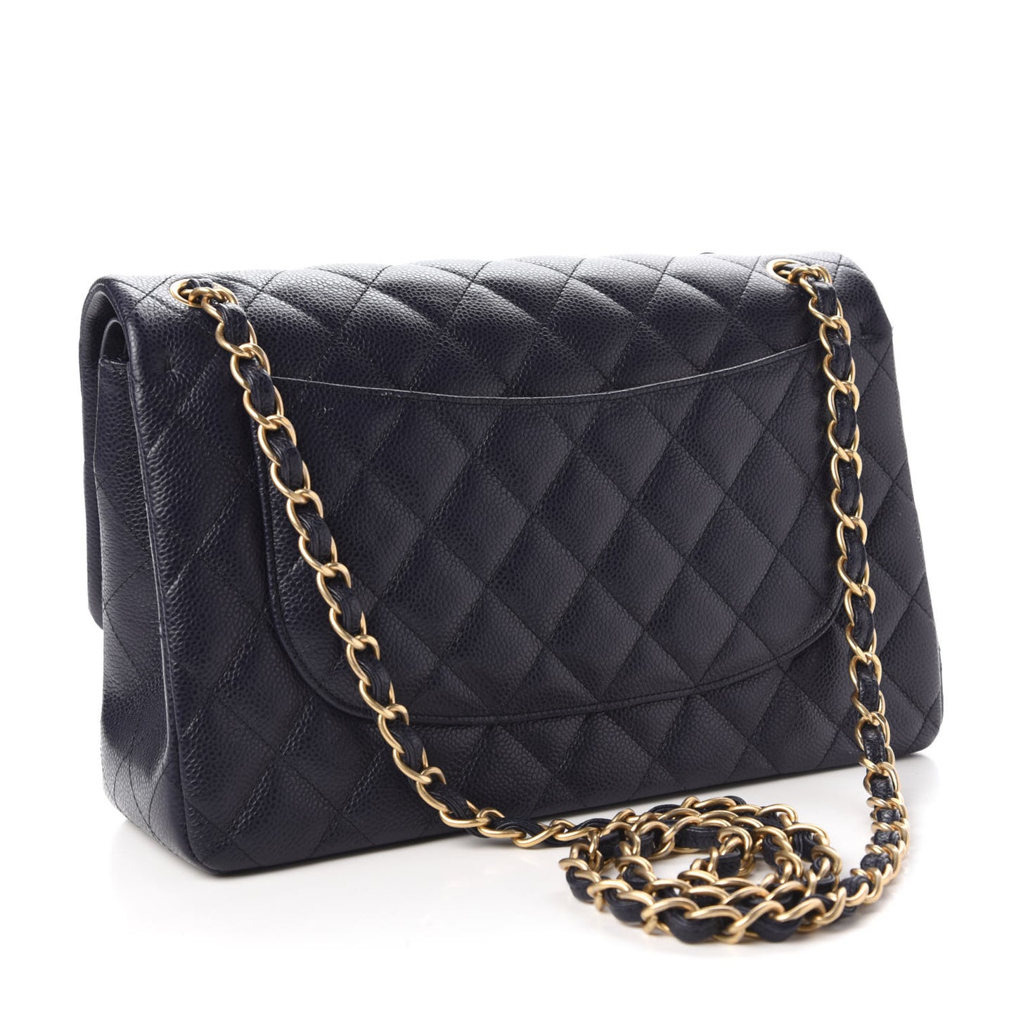 Caviar Quilted Jumbo Double Flap Navy Blue