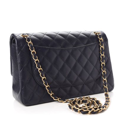 Chanel Caviar Quilted Jumbo Double Flap Navy Blue 3 of 10
