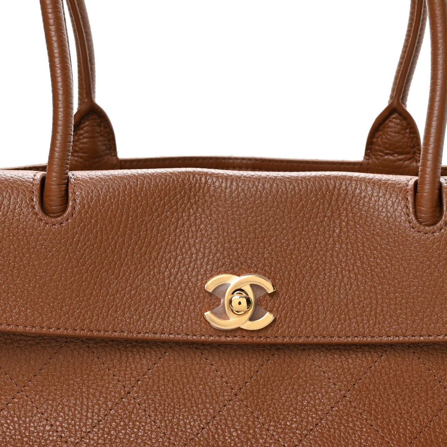 Grained Calfskin Stitched Urban Essentials Small Shopping Bag Camel
