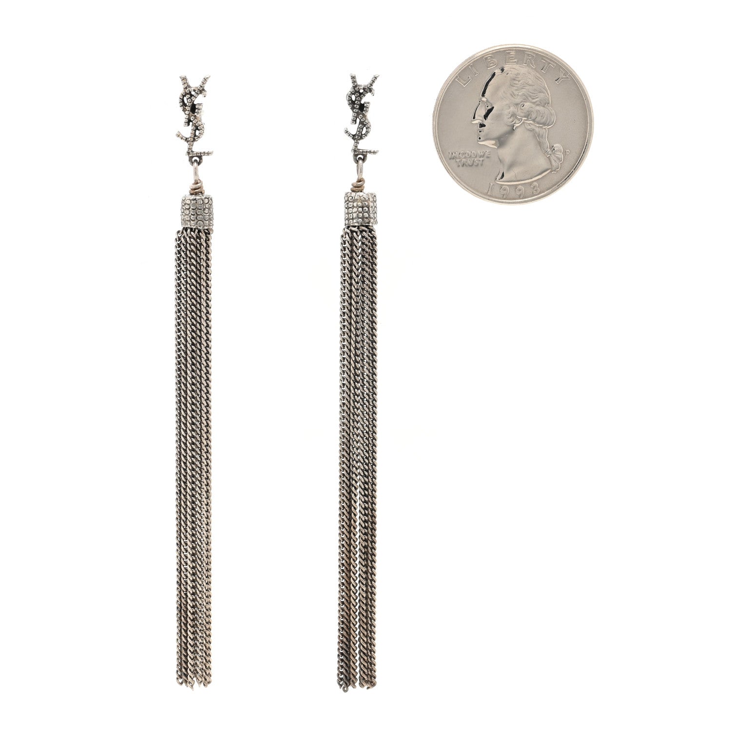 Saint Laurent Metal Monogram Loulou Tassel Earrings Silver 2 of 4