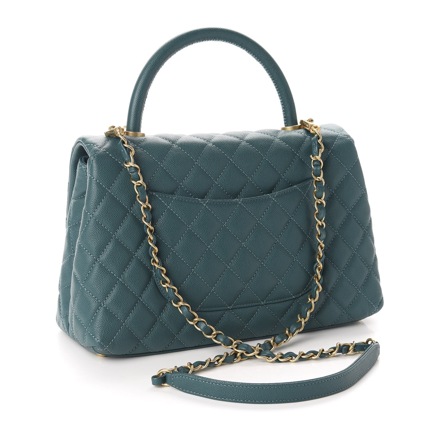 Chanel Caviar Quilted Small Coco Handle Flap Dark Turquoise 3 of 10