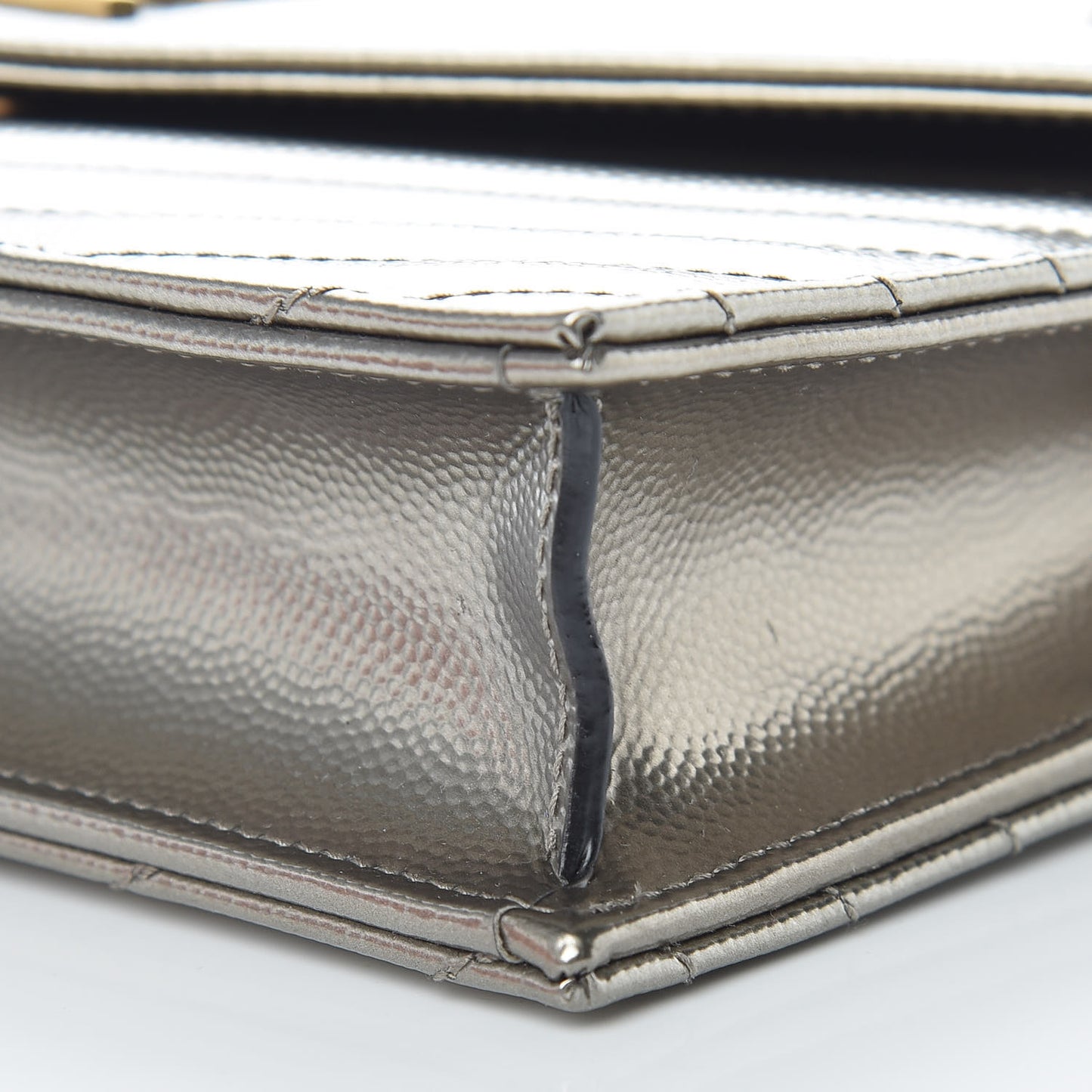 Metallic Grain De Poudre Matelasse Chevron Monogram Envelope Chain Wallet Piombo Black