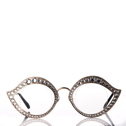 Gucci Metal Crystal Cat Eye Sunglasses GG0046S Gold 2 of 7