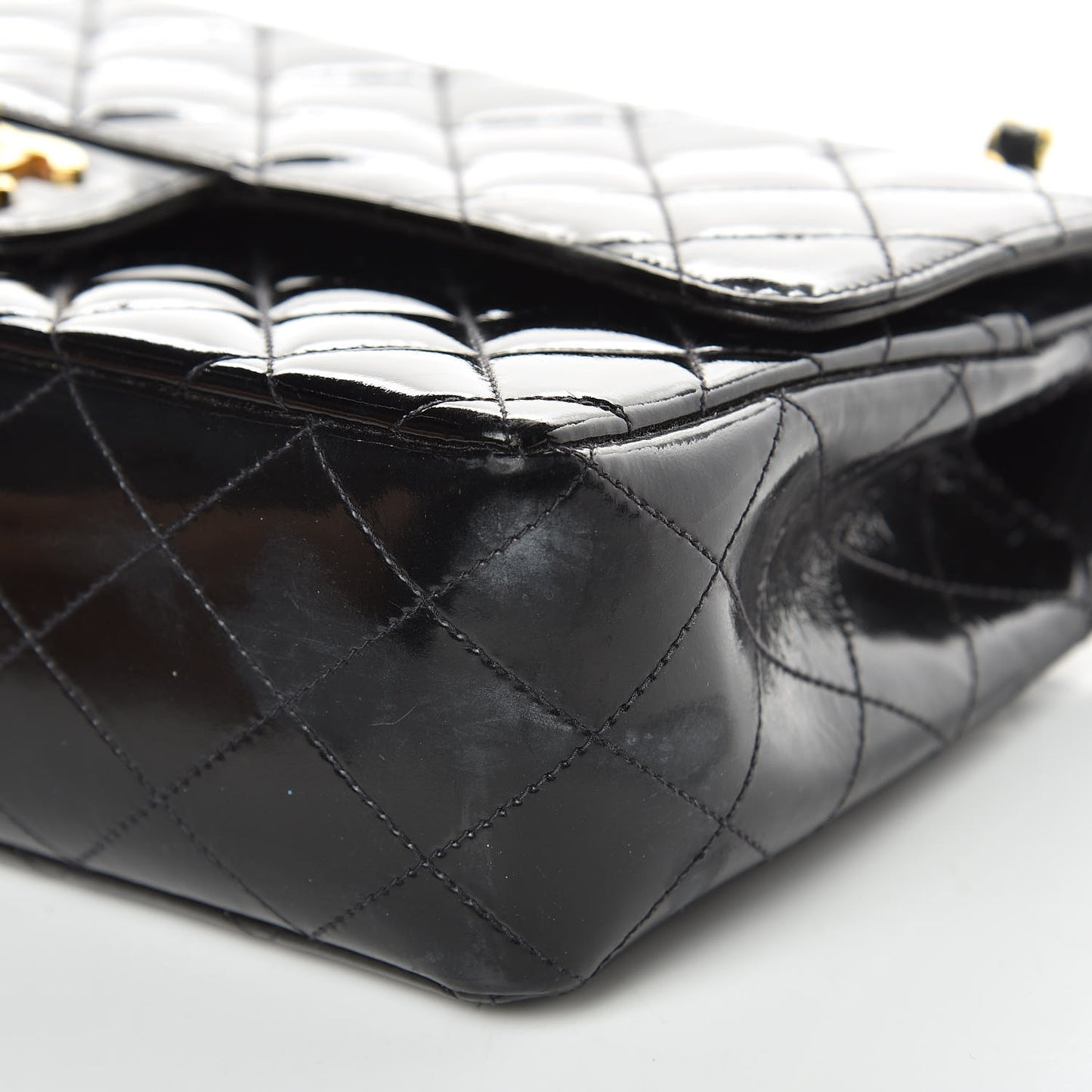 Patent Quilted Medium Double Flap Black