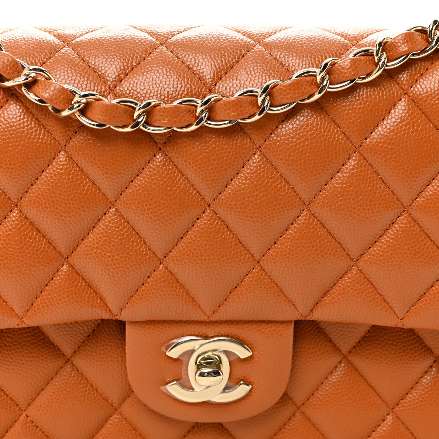 Caviar Quilted Medium Double Flap Light Brown