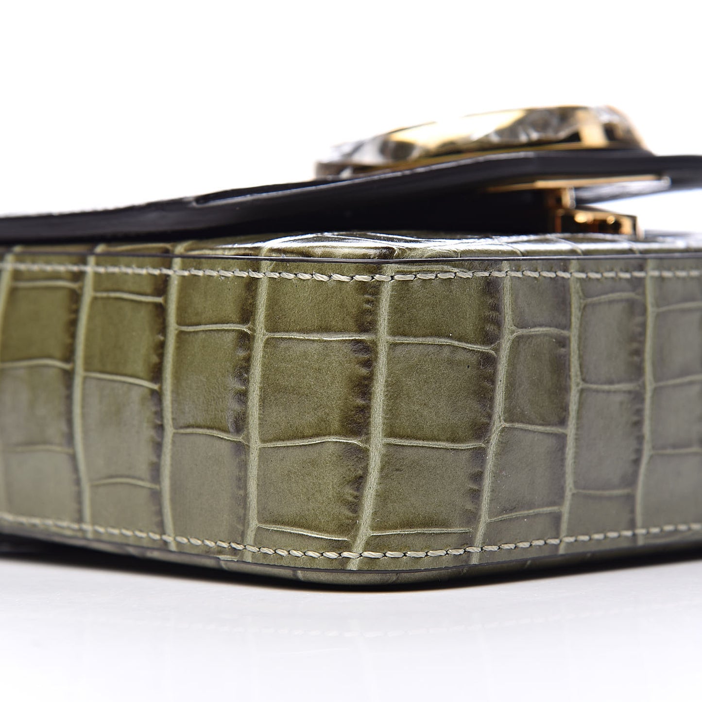 Calfskin Crocodile Embossed Mini C Double Carry Misty Forest