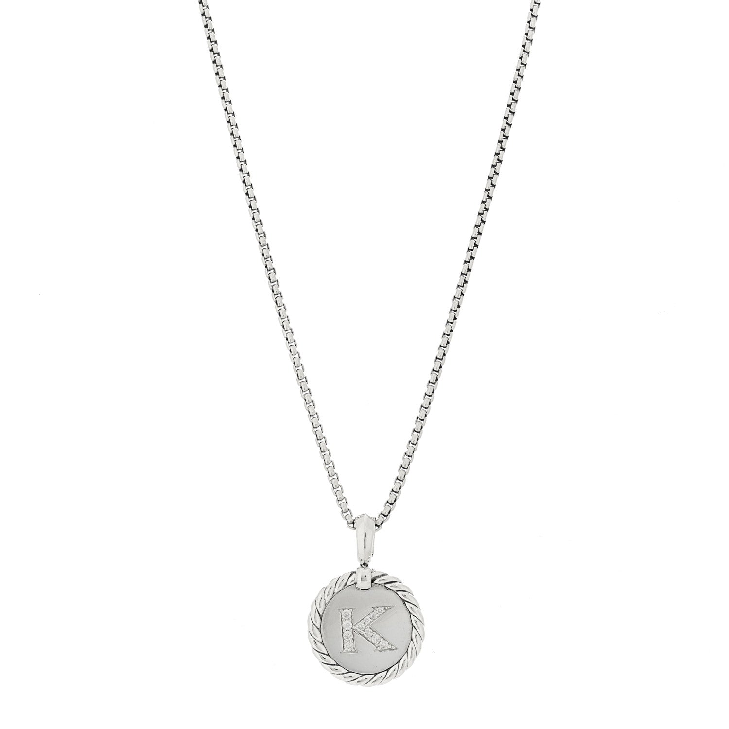 David Yurman Sterling Silver Diamond Initial K Charm Necklace 1 of 6