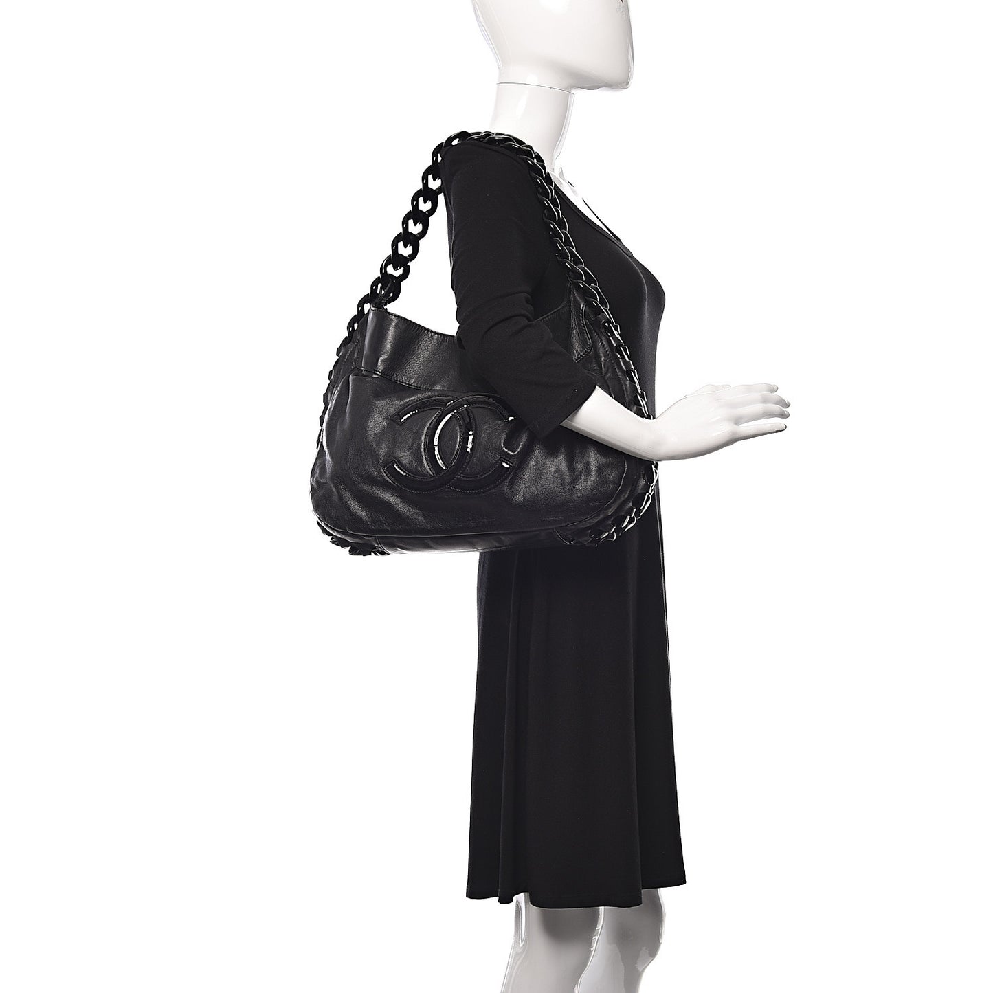 Calfskin Modern Chain Rhodoid Hobo Black